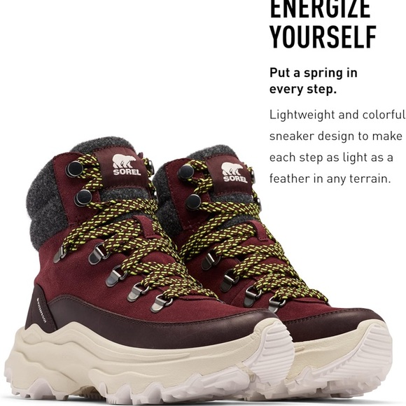 Sorel Women's Kinetic Breakthru Conquest Waterproof Boot sz 6 Burgundy & cream - Picture 3 of 11